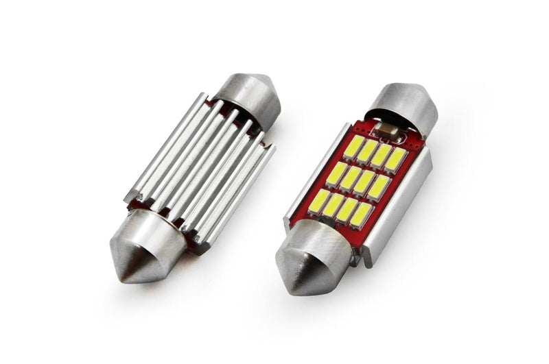 Set becuri auto cu LED CANBUS sofit compatibil C5W 12 SMD 4014 39mm Alb 12/24V, destinat competitiilor auto sau off-road