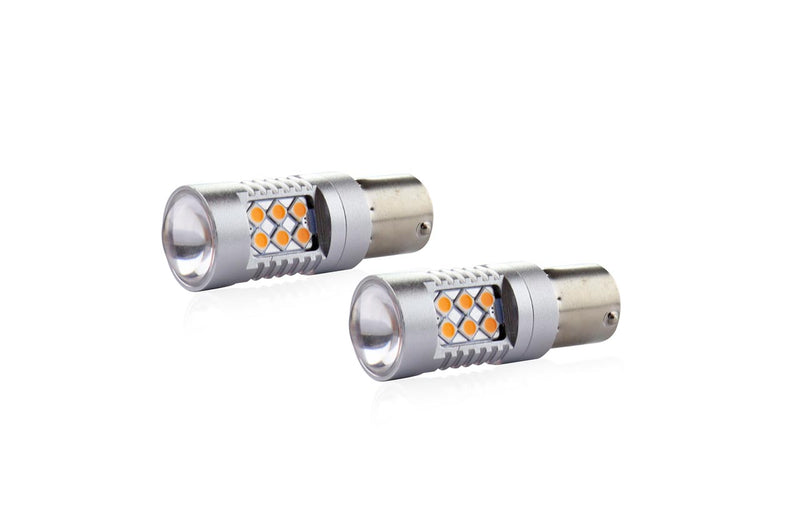 Set becuri auto cu LED CANBUS compatibil P21W BA15S 24 SMD 6.2W Orange 12/24V, destinat competitiilor auto sau off-road