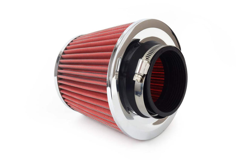 Filtru de aer conic rosu + chrome  cu 3 adaptoare