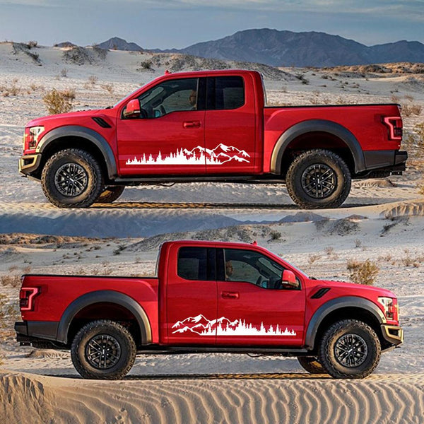 Set 2 stickere autoadezive pentru vehicule Off Road, model "Forest & Mountains", dimensiune 100 x 20 cm, culoare Alba