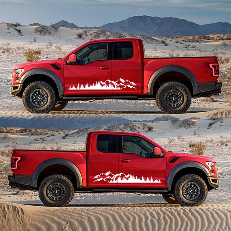 Set 2 stickere autoadezive pentru vehicule Off Road, model "Forest & Mountains", dimensiune 100 x 20 cm, culoare Alba