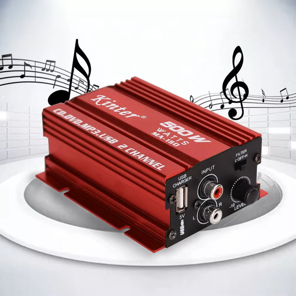 MINI amplificator auto, stereo, 500 W max, cu incarcare USB