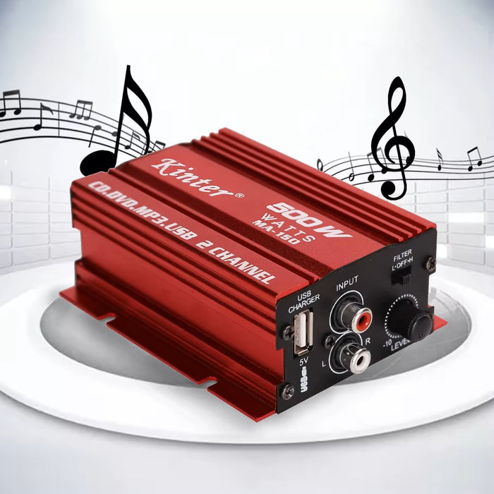 MINI amplificator auto, stereo, 500 W max, cu incarcare USB