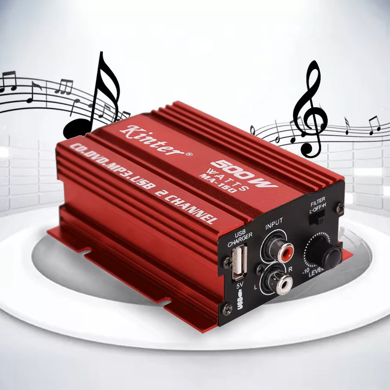 MINI amplificator auto, stereo, 500 W max, cu incarcare USB