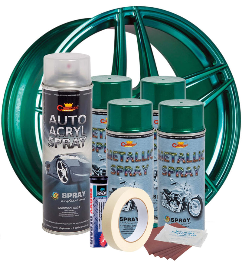Kit complet reparatie si vopsire jante culoare Verde Metalizat, V4