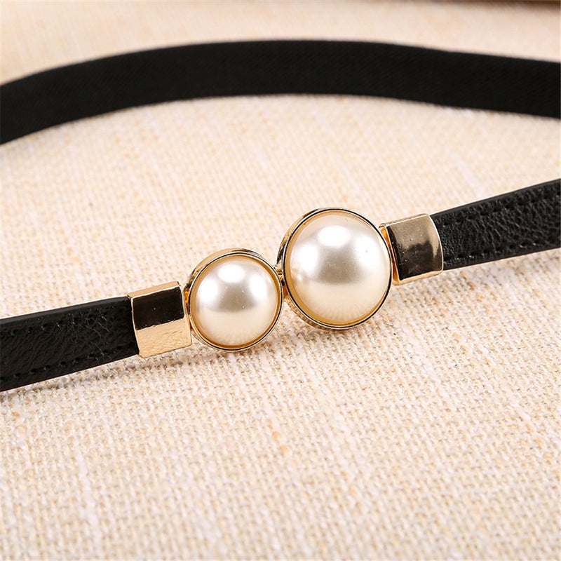 Curea rochie neagra, subtire cu perle, lungime 65cm