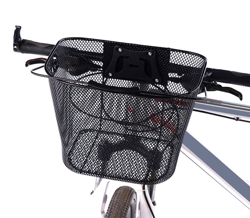 Cos metalic pentru bicicleta cu maner, demontabil, conceput pentru a fi montat in partea din fata, culoare Neagra