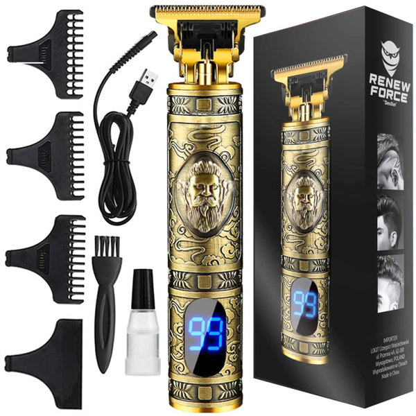 Trimmer Profesional de tuns barba sau parul, lama din titan + ceramica, cu acumulator,  accesorii incluse, model Woodman T9