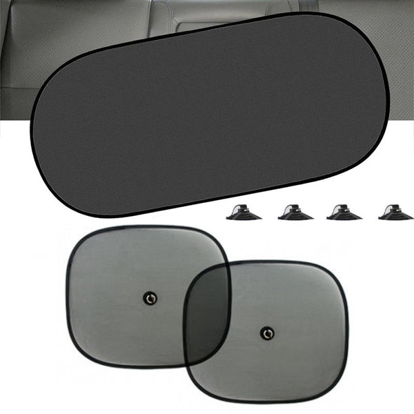 Set Protectie Solara Auto format din 3 piese, parasolar luneta + 2 parasolare laterale, prindere cu ventuze