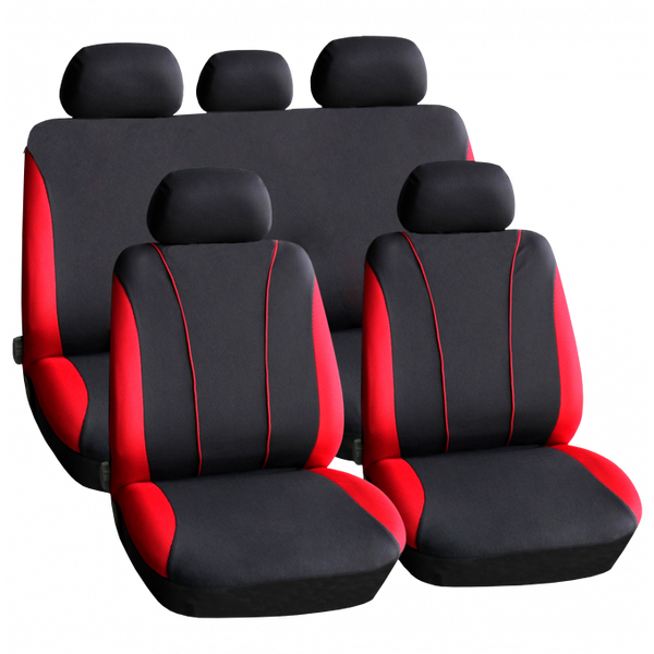 Set huse scaun auto ieftine, Universale 9 piese, model V-Style - ROSU