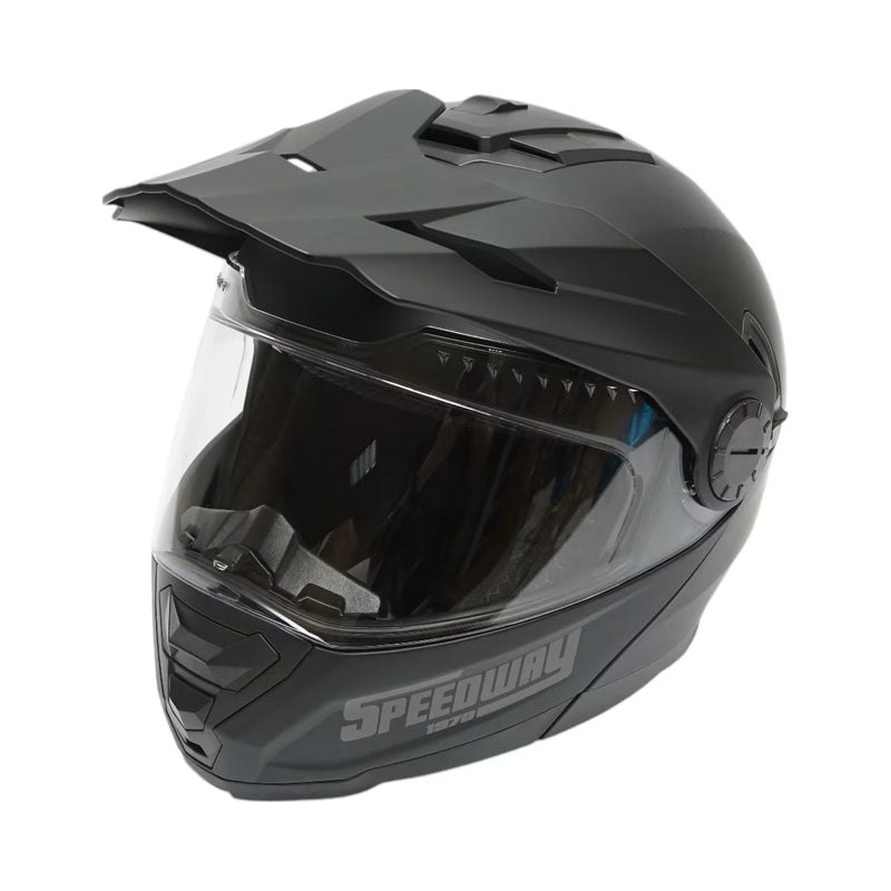 Casca motocross integrala negru mat cu viziera transparenta si ochelari de soare, marimea L, model LION